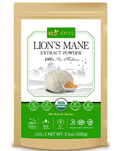 Lion's Mane Mushroom Extract Powder 5:1, USDA Organic 100g, 30% Beta-D-Glucan Supplement,3.5oz