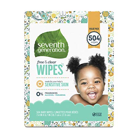 Seventh Generation Baby Wipes, Free & Clear with Flip Top Dispenser, 504 count