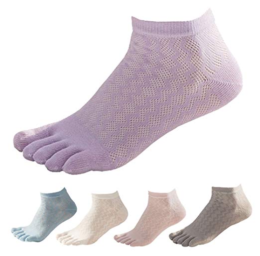 Women Toe Socks 5 Finger Cotton Wicking (Crew Low Cut Ankle) Athletic 4/5/6 Pack