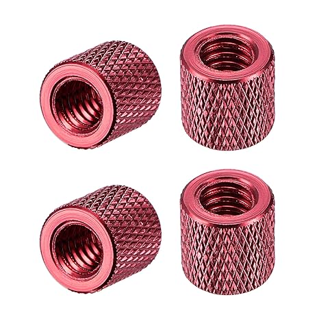 uxcell 1/4-20 x 10mm x 10mm Aluminum Alloy Hand Screw Nuts Diamond Knurl Knurled Camera Tripod Pass Hole Nut Red 4pcs