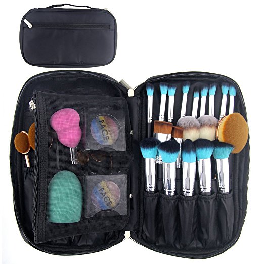 MLMSY Professional Cosmetic Makeup Brush Organizer Beauty Artist Storage Brush Bag with Belt Strap Holder Makeup Handbag (black)