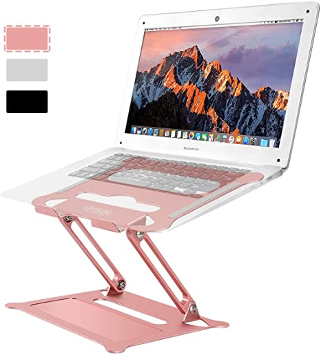 Urmust Laptop Notebook Stand Holder, Ergonomic Adjustable Ultrabook Stand Riser Portable with Mouse Pad Compatible with MacBook Air Pro, Dell, HP, Lenovo Light Weight Aluminum Up to 17"(Rose Gold)