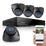 Funlux 8CH 960H HDMI Surveillance DVR with 4 CCTV High Resolution Home Security Camera System - Day  Night - Indoor Outdoor - No Hard Drive - Scan QR Code to Remote Access - Free Mobile APP - Push Alerts on Cell Phone
