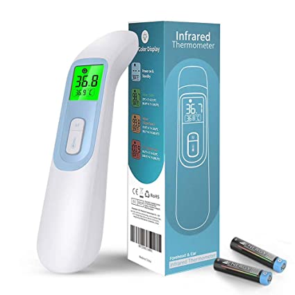 Infrared Thermometers, Digital No Touch Forehead and Ear Thermometer for Adults and Kids, Accurate Instant Readings Temperature Gun, with Fever Alarm Function, LCD Display