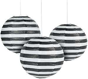 Black Striped Paper Hanging Lantern (6 Piece Set)