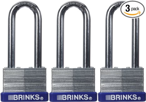 Brinks 162-44302 44mm Laminated Steel Padlock with 2-Inch Shackle, 3-Pack