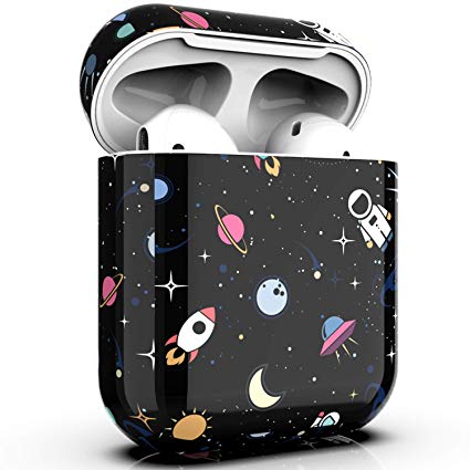 PBRO AirPods Case Cute Astronaut Case Protective Hard Shockproof Case Cover [Front LED Not Visible] Compatible with Apple AirPods 2 & 1(Black Space)