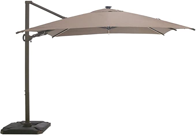 Abba Patio Solar LED 10ft Rectangular Patio Offset Hanging Umbrella 360°Rotating Outdoor Cantilever Umbrella with Crank & Base Weight for Garden, Deck, Backyard, Pool, Cocoa