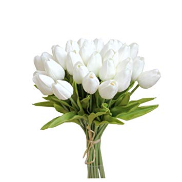 Mandy's 30pcs White 14" Artificial Latex Tulips Flowers for Wedding Party Home Decoration (vase not Include)
