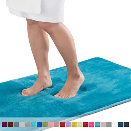 Genteele Memory Foam Bath Mat Non Slip Absorbent Super Cozy Velvet Bathroom Rug Carpet (17 inches X 24 inches, Caribbean Sea)