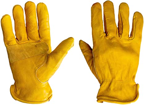 G & F 6203M-3 Premium Genuine Grain Cowhide Leathers with Reinforced Patch Palm Work Gloves, Drivers Glove, 3-Pair, Medium