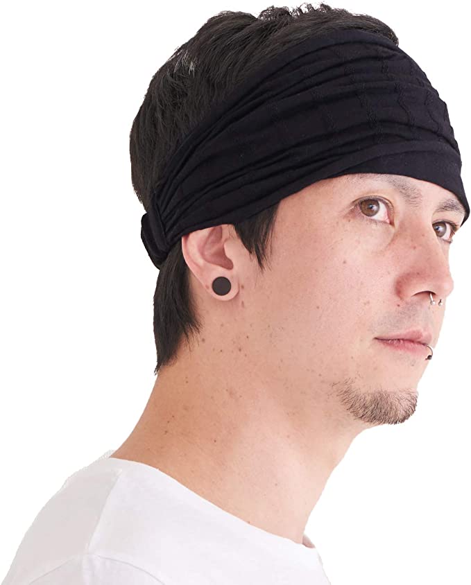 CHARM Wide Headband Bandana for Women - Mens Large Hair Turban Head Wraps Boho Band Black