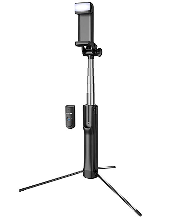 Mpow Selfie Stick, Phone & Camera Tripod Selfie Stick Monopod with 3 Level Fill Light Bluetooth Remote, Compatible with iPhone XS max/XS/XR/X/8/8P/7/7P/6/6s/5, GoPro/Small Cameras, Android Cell Phones