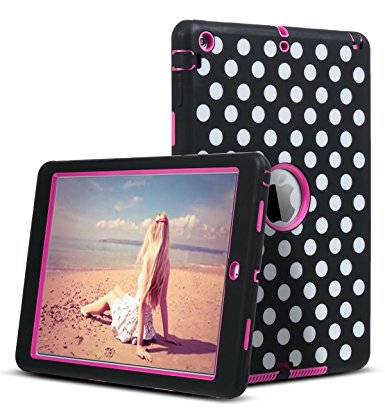 iPad Air Case,ULAK Hybrid Case Cover for Apple iPad Air iPad 5 (2013 Model) (Polka Dot/Black/Hot Pink)