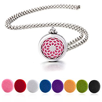 BESTTERN Sunflower Aromatherapy Essential Oil Diffuser Locket Necklace Hypo-allergenic Surgical Steel Jewelry With 28" Chain and 8Pads