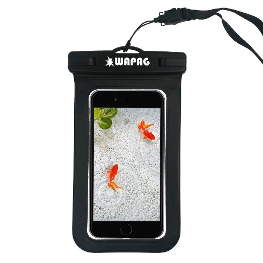 WAPAG Waterproof Bag Case Pouch for iPhone 6s, 6, 6 Plus, 5s, Samsung Galaxy s6, s6 Edge, s5, s4, Note 4, Cell Phone up to 6 inches, Dirt/Snow/Dust Proof, Fits Swimming, Kayaking, IPX8 to 100Feet