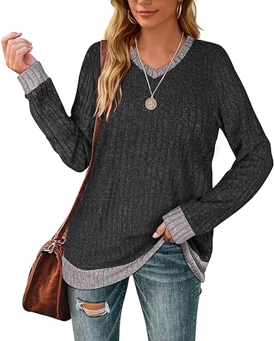 Aokosor Sweaters for Women Lightweight V Neck Long Sleeve Tunics Soft Fall Clothes Trending Now 2023