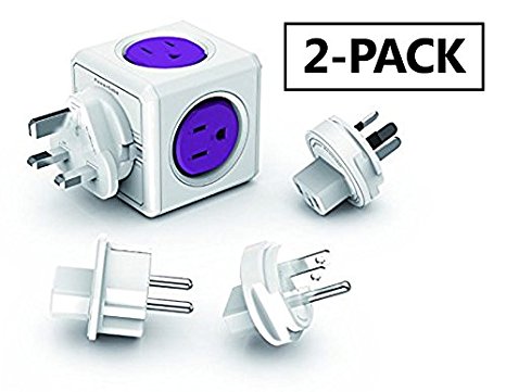 PowerCube Rewireable Electric Outlet Wall Adapter Power Strip with 2 USB Ports, 4 Outlets & 4 Adapter Plugs (IEC Cable Not Included)
