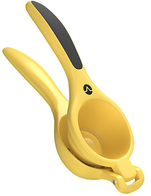 Vremi Lemon Squeezer Press - Handheld Metal Lime Citrus Juicer Squeezer with Ergonomic Silicone Handle Grip - Dishwasher Safe Orange Grapefruit Manual Juice Press for Lemons Fruits Juicing - Yellow