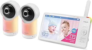 VTech RM7766-2HD RM77662HD Smart Wi-Fi 1080p 2-Camera 360°-Pan-and-Tilt Video Baby Monitor System with 7-in. Display, Night-Light, and Remote Access, White