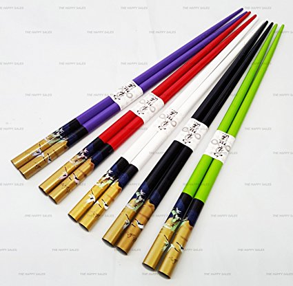 Happy Sales Bamboo Chopsticks Gift Set Crane Design (Crane Multi Color)
