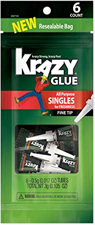 Krazy Glue All-Purpose Super Glue Single-Use Tubes, Fine Tip, Pack of 6