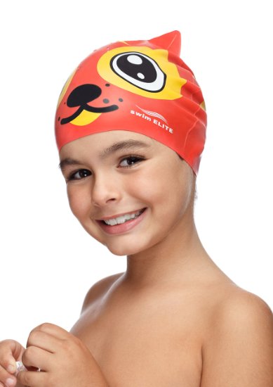 Fun Design Kids Silicone Swim Cap Animal Shaped for Boys and Girls Aged 3-12