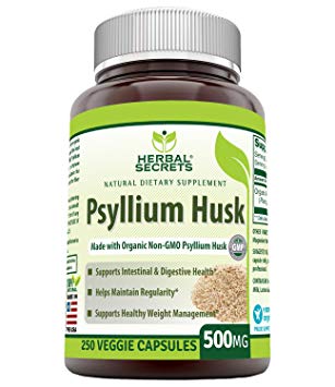 Herbal Secrets Psyllium Husk 500 Mg Veggie Capsules (Non-GMO) - Supports Intestinal & Digestive Health, Weight Management; Helps Maintain Regularity* (250 Count)