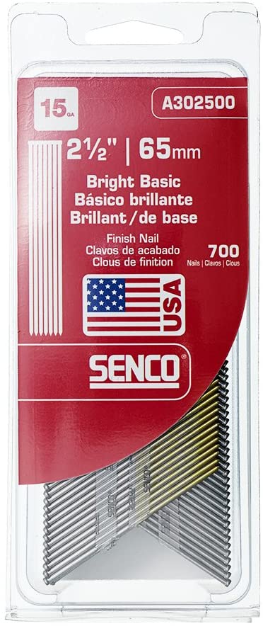 Senco A302500 15-Gauge x 2-1/2 Inch Bright Basic Finish Nail