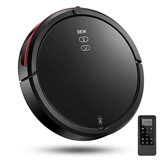 DEIK Robotic Vacuum Cleaner with Schedule Cleaning, Self-Charging, Anti-Drop & Anti-Collision, HEPA Filter, 5 Cleaning Models for Pet Hair, Hard Floor & Thin Carpet