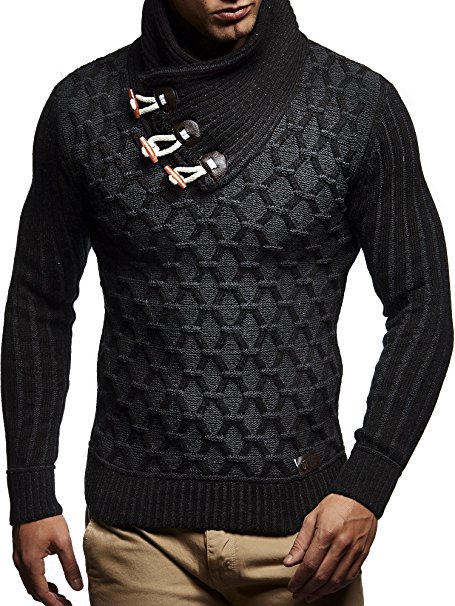 LEIF NELSON LN5385 Men's Knitted Pullover with Geometric Pattern