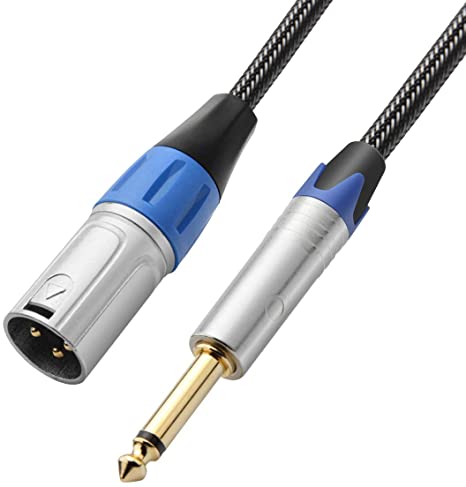 TISINO 1/4 TS to XLR Male Cable, Nylon Braid Quarter inch Mono to XLR Unbalanced Interconnect Cable - 6 Feet