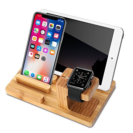 Apple Watch Stand Wood Charging Dock Station with 4-Port USB, Yome Multi-Device Organizer Stand Cradle Bamboo Holder for iWatch iPhone iPad Tablets Smart Phones