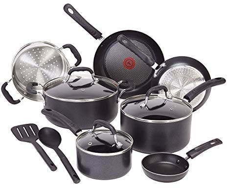 T-fal C515SC Professional Total Nonstick Thermo-Spot Heat Indicator Induction Base Cookware Set, 12-Piece, Black