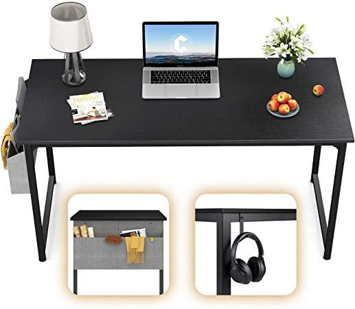 CubiCubi Computer Desk 47" Study Writing Table for Home Office, Modern Simple Style PC Desk, Black Metal Frame, Black