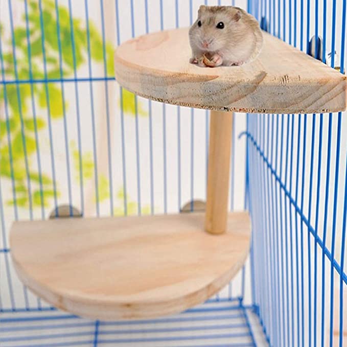 kathson 2 Level Platform for Chinchilla,Natural Wooden Cage Accessories Hamster Mouse Gerbil Rats Small Animals Lookout Platform