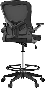 FLEXISPOT TC1 Big and Tall Mesh Office Drafting Chair, Comfortable Computer Chairs with Adjustable Lumbar Support and 3D Flip-Up Armrests, Standing Desk Chairs for Drawing Work(Black)