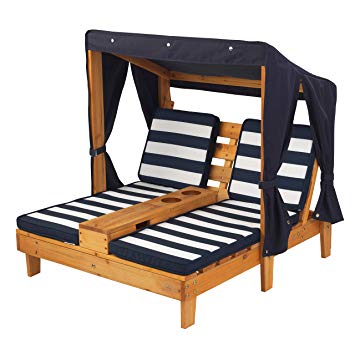 KidKraft Outdoor Double Chaise Lounge, Honey/Navy/White, One Size