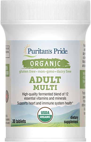 Puritan's Pride Organic Adult Multivitamins with Zinc, 30 Tablets