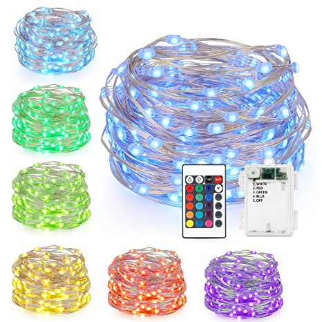 LED String Lights,Battery Powered Multi Color Changing String Lights With Remote,50 Leds Indoor Decorative Silver Wire Lights for Bedroom ,Patio,Outdoor Garden,Stroller,Christmas Tree 16ft