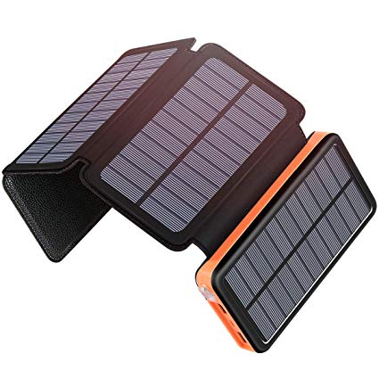 Solar Charger 25000mAh, SOARAISE Power Bank with 4 Solar Panels and Type-C Port Waterproof Battery Pack for Smartphone, Tablet and Camping