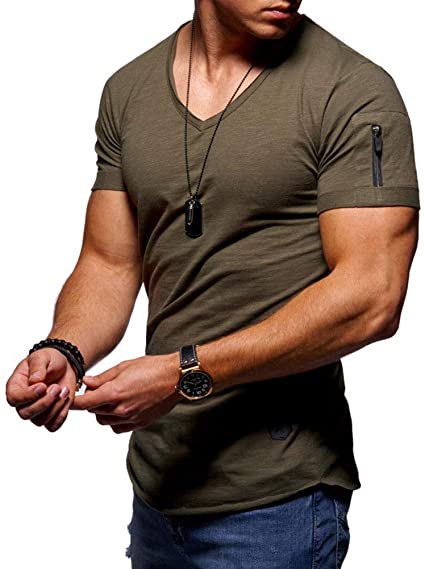 VANVENE Mens Casual Short Sleeve T Shirts Solid Color Designer Tshirt with Shoulder Zipper