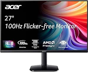 Acer KB272 E0bi 27" IPS Full HD (1920 x 1080) Zero-Frame Gaming Office Monitor AMD FreeSync Technology Up to 100Hz Refresh 1ms (VRB) Low Blue Light Tilt HDMI & VGA Ports