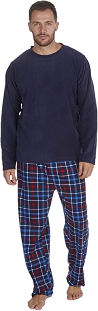 MICHAEL PAUL Mens Soft & Cosy Fleece Pyjamas/PJ Set/Nightwear/Sleepwear/Loungewear Warm Modern Set with Check Bottoms