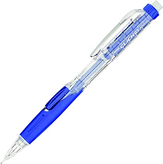 Pentel Twist-Erase CLICK Mechanical Pencil (0.5mm) Transparent Blue Barrel, Box of 12 (PD275TC)