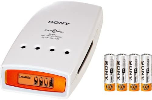 Sony BCG-34HRMF4 Battery Charger with LCD Display and 4 AA Ni-MH Rechargeable Batteries (Discontinued by Manufacturer)