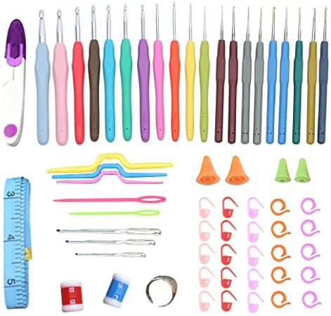 Crochet Hooks Set,FOME Crochet Hooks Set Knitting Needle Kit 20 PCS Crochet Hooks,Needles,Row Counter,Mark Pins,Split Ring Makers,Soft Ruler,Thimble,Scissors and Case