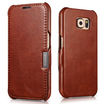 Galaxy S6 Case, Tomplus [Vintage Classic Series] [Genuine Leather] Folio Flip Corrected Grain Leather Case [1 Card Slot] with Magnetic Closure for Samsung galaxy s6 G920F (Retro brown)