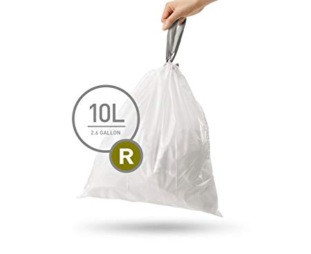 simplehuman Code R Custom Fit Drawstring Trash Bags, 10 Liter / 2.6 Gallon, 12 Refill Packs (240 Count)