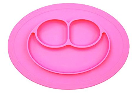 BEST SELLING One-Piece Silicone Suction Placemat   Plate, Baby Plate, Toddler Plate with Suction (Hot Pink)